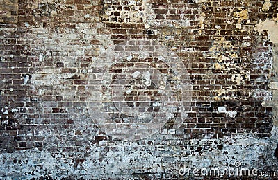 Brick wall background, industrial urban vintage warehouse covered in concrete plaster paint Stock Photo