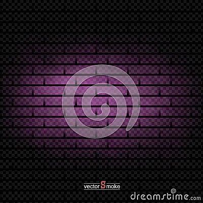 Brick wall background purple smoke. Vector Illustration