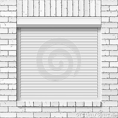 Brick wall with close window, roller shutters Vector Illustration