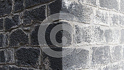 Brick wall closeup angle. Selective focus Stock Photo