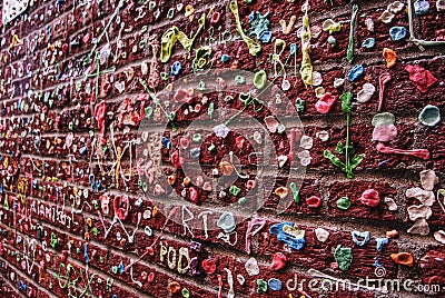 Brick Wall Covered in Chewing Gum gumwall attraction Stock Photo