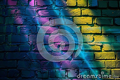 Rainbow Painted on Brick Wall. Generative AI Stock Photo