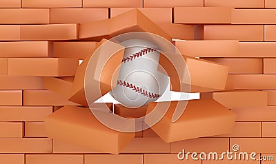 Brick wall destroying with baseball ball, sports Vector Illustration