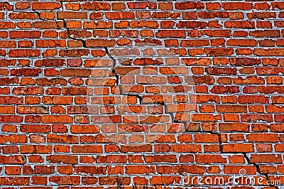 Brick wall with diagonal crack Stock Photo