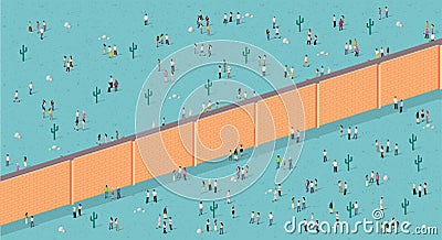 Brick wall dividing people. Vector Illustration