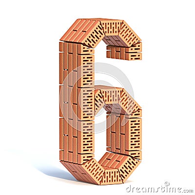 Brick wall font Number 6 SIX 3D Cartoon Illustration