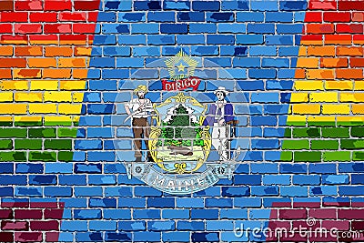Brick Wall Maine and Gay flags Vector Illustration
