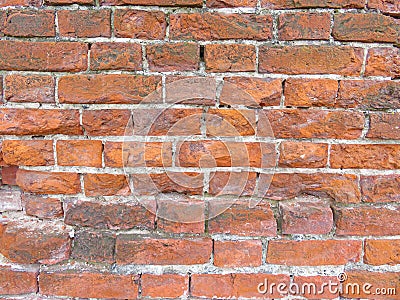 Brick wall. Old flaky white paint peeling off a grungy cracked wall. Cracks, scrapes, peeling old paint and plaster on background Stock Photo