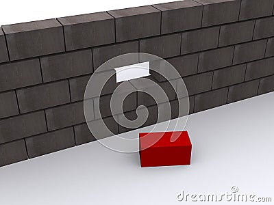 Brick wall, one missing Stock Photo