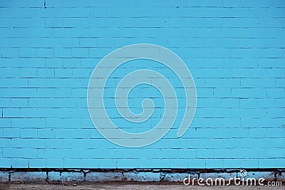 The Brick wall painted in blue. Stock Photo