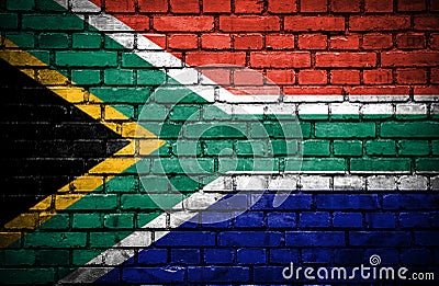 Brick wall with painted flag of South Africa Stock Photo