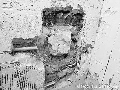 Brick wall and propylene pipe Stock Photo