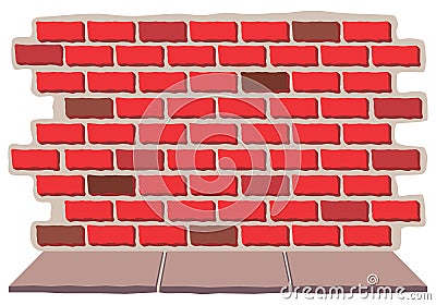Brick Wall with Sidewalk Vector Illustration
