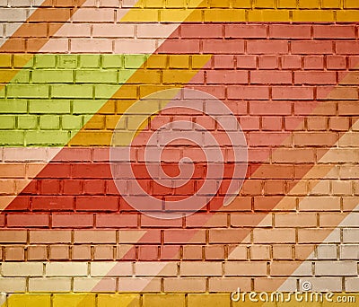 Brick wall texture with paint painted stylish street art design. Abstract multicolor graffiti Stock Photo