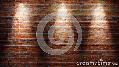 Brick wall with three spotlights Cartoon Illustration