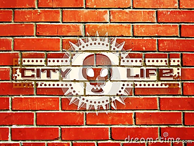 Brick wall with urban life sign Vector Illustration