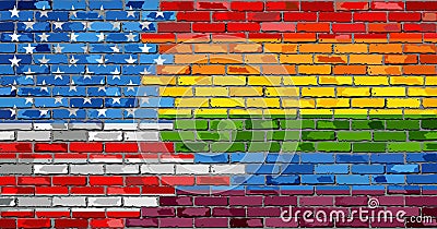 Brick Wall USA and Gay flags Vector Illustration