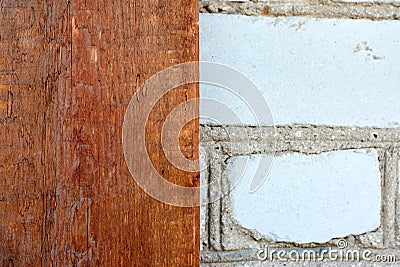 Brick wall and wood panel Stock Photo