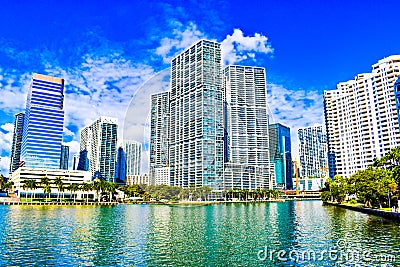 Brickell point and brickell key view with biscayne bay downtown Miami Stock Photo