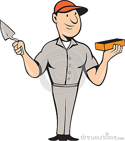 Bricklayer Mason Plasterer Standing Cartoon Vector Illustration