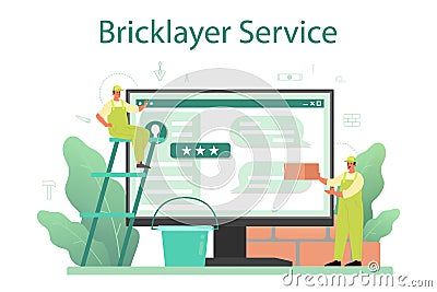 Bricklayer online service or platform. Professional builder constructing Vector Illustration