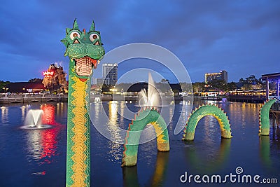 Brickley The Lego Water Dragon At Disney Springs At Night Editorial Stock Photo
