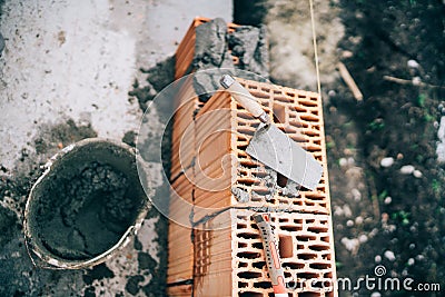 details, construction site tools and bricklayer construction site Stock Photo