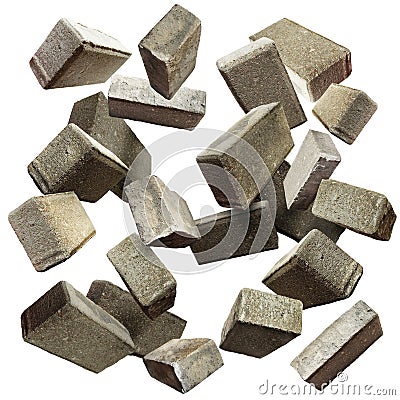 Bricks falling, flying, scattered Stock Photo