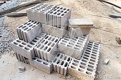 Bricks made of concrete for building of houses and fences Stock Photo