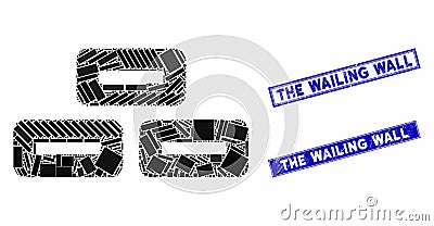 Bricks Mosaic and Scratched Rectangle The Wailing Wall Seals Vector Illustration