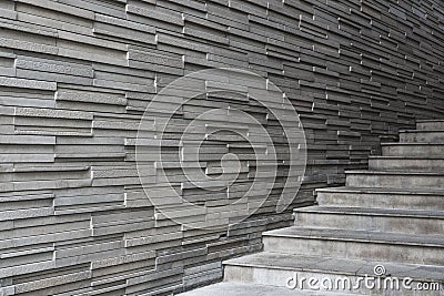 Bricks slate wall texture, with concrete cement stair steps Stock Photo