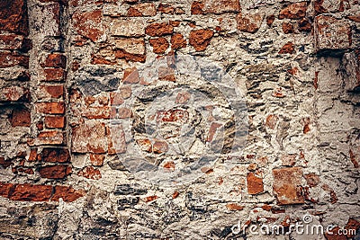 Bricks and stone ruined wall texture Stock Photo