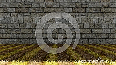 Bricks Wall and Grass Floor Stock Photo