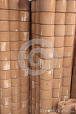 The bricks are arranged alternately to form columns. Stock Photo