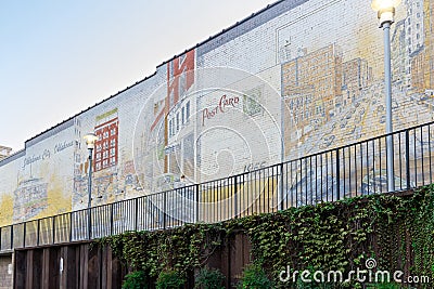 Bricktown street art, painting on building wall. Editorial Stock Photo