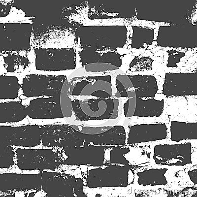 Brickwork, brick wall of an old house, black and white grunge texture, abstract background. Vector Vector Illustration