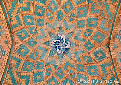 Brickwork mixed with blue tiles inside a mosque Stock Photo