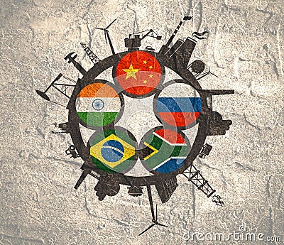 BRICS union members national flags Stock Photo