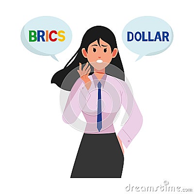 brics and dollars business woman Cartoon Illustration