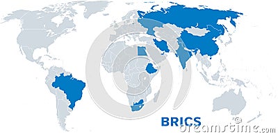 BRICS, BRICS plus, all nine member states as of 2024, political map Vector Illustration