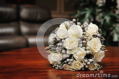 Bridal bouquet of white roses Stock Photo