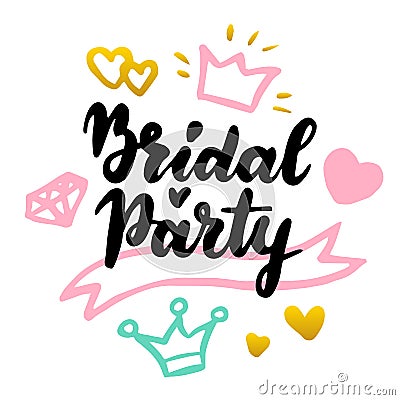 Bridal Party Lettering Postcard Vector Illustration