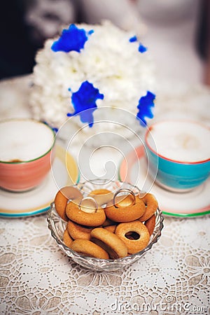 Bridal rings in cookies Stock Photo