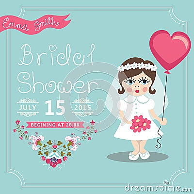 Bridal Shower invitation.European baby bride, Vector Illustration