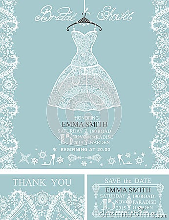 Bridal shower invitation set.Winterwedding lace Vector Illustration