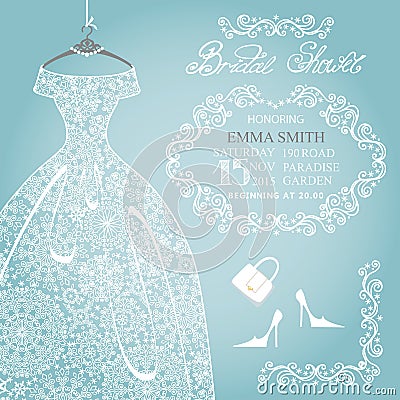 Bridal shower invitation.Wedding snowflake lace Vector Illustration