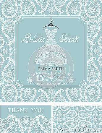 Bridal shower invitations.Winter wedding ornament Vector Illustration