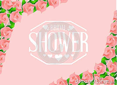 bridal shower pink roses sign Cartoon Illustration