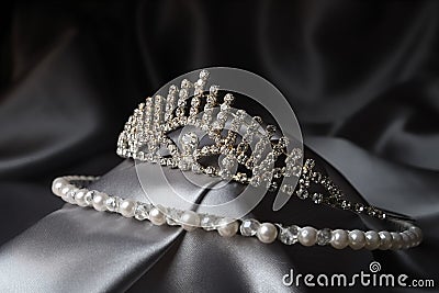 Bridal tiara on silver shiny material Stock Photo