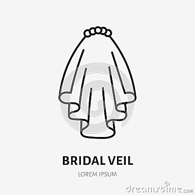 Bridal veil doodle line icon. Vector thin outline illustration of accessoire marriage. Black color linear sign for Vector Illustration